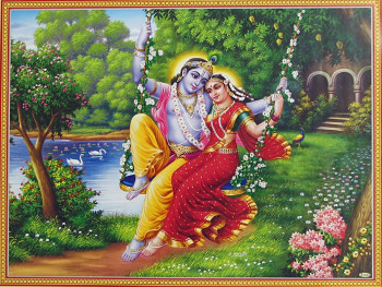 Радха и Кришна качаются на качелях