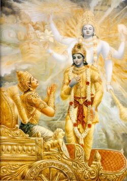 Верховная личность Бога - Кришна и его друг Арджуна на поле битвы Курукшетра