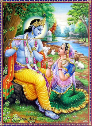 Радха и Кришна с флейтами