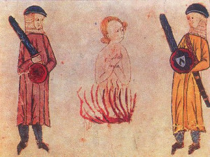 Катара-вегетарианца инквизиторы сжигают на костре